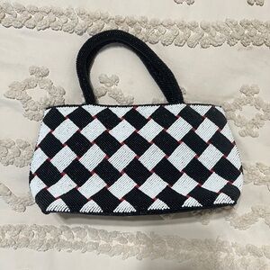 Elegant Vintage Black and White Beaded Handbag
